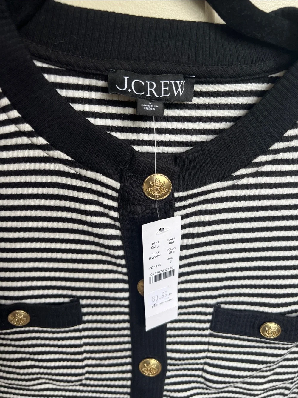 J.Crew Striped Ribbed Cardigan Gold Button Detail Size S